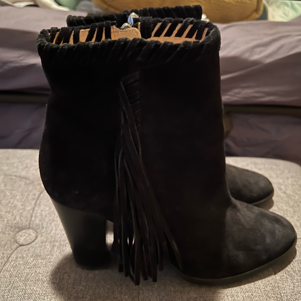 Ralph Lauren Black Suede Fringe Bootie